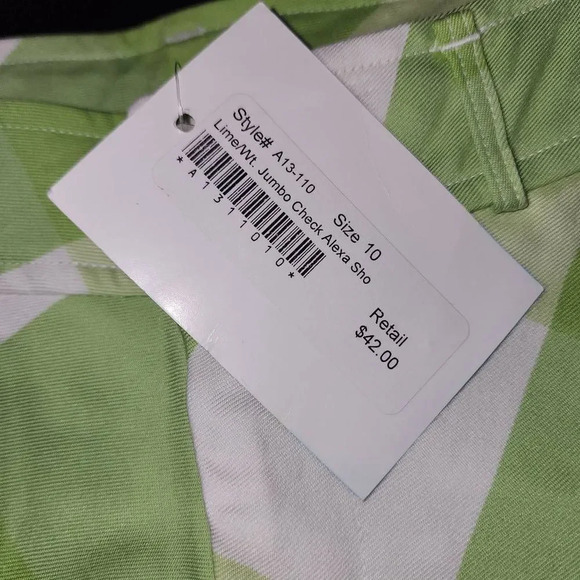 NWT Chez Ami Patsy Aiken Girls Lime White Check Alexa Shorts 10‎ New - Picture 3 of 3